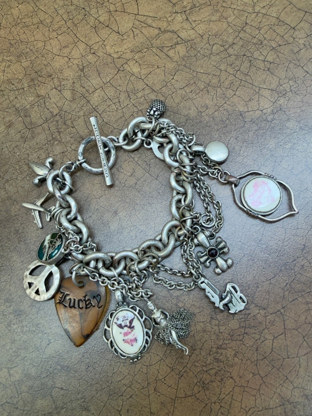 Silver-Tone Lucky Brand Charm Bracelet with Multicolor Charms - Women Jewelry
